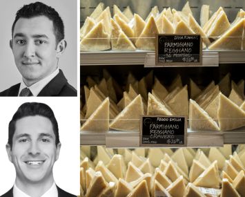 Newmark's Mitch Heifetz and Michael Paster, and a selection of cheeses on display at Eataly.